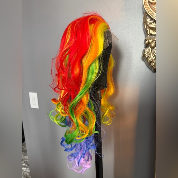 Brand new rainbow synthetic wig. About 13 x 2.5 inch parting space. ~ 24-26 in - Picture 5 of 13